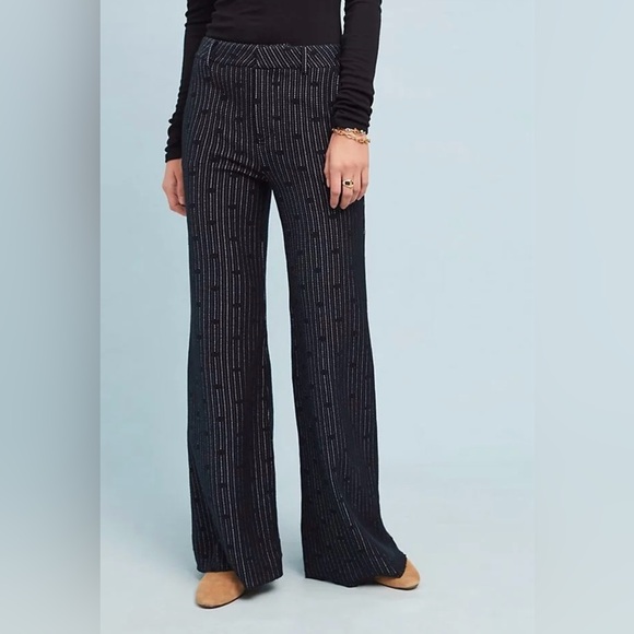 Anthropologie Cartonnier Jacquard Stripe Dot Wide Leg Pants size 8/28, like new. - Picture 3 of 14